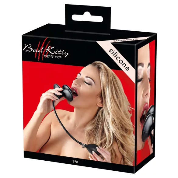 Bad Kitty - pumpálható felfújható szájpecek BDSM játékhoz (fekete)