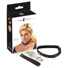   Bad Kitty - szíves nyakörv és fém póráz, bondage szett (fekete)