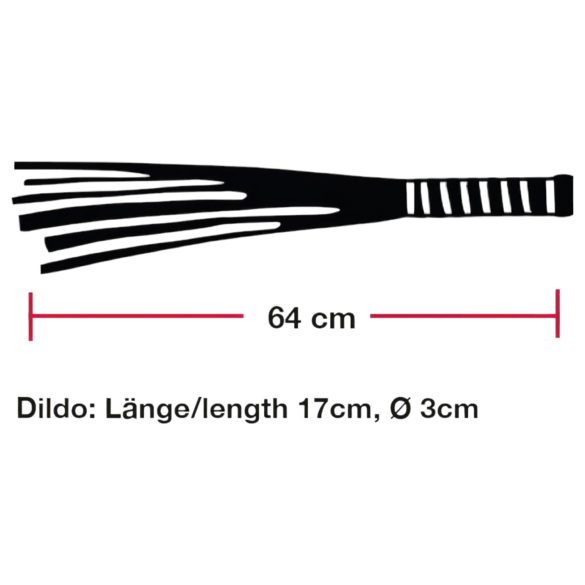 Bad Kitty - bőr korbács üveg dildóval (átlátszó-fekete)