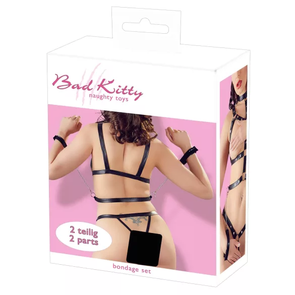 Bad Kitty - szegecses testhám szett és kar bilincs (fekete)