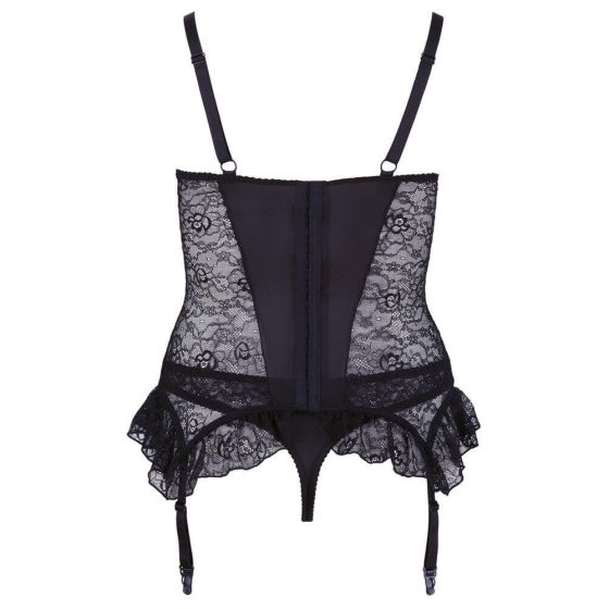Cottelli Plus Size - fodros, virágos felső tangával (fekete)