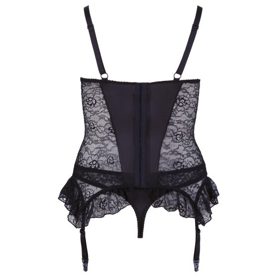 Cottelli Plus Size - fodros, virágos felső tangával (fekete)