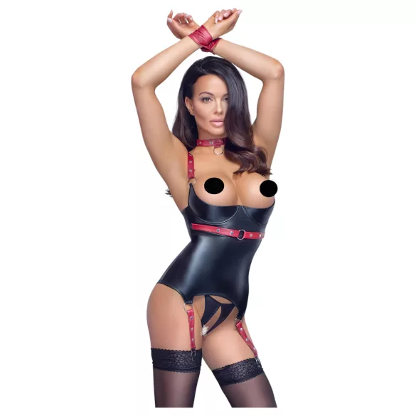 Cottelli Bondage - fényes, push-up felső nyakörvvel (fekete)