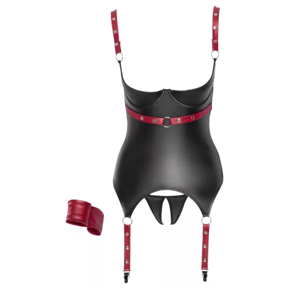 Cottelli Bondage - fényes, push-up felső nyakörvvel (fekete)