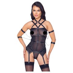 Cottelli Bondage - pántos felső, kar bilincs és tanga (fekete)   Cottelli Bondage - pántos felső, kar bilincs és tanga (fekete)