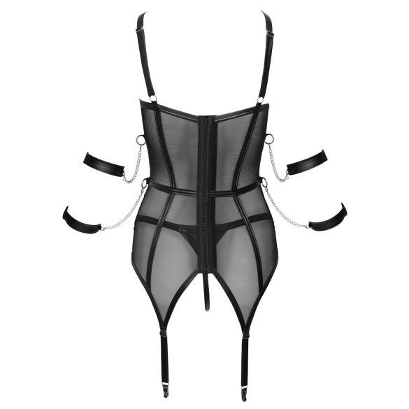 Cottelli Bondage - pántos felső, kar bilincs és tanga (fekete)