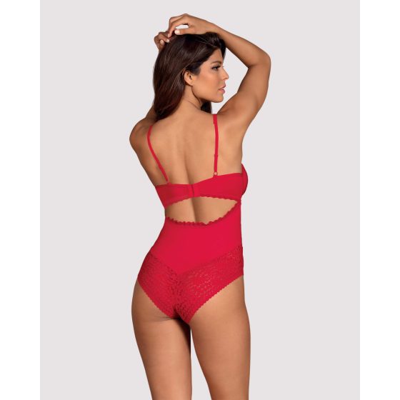 Obsessive Jolierose - csipkeberakásos, nyitott body (piros)