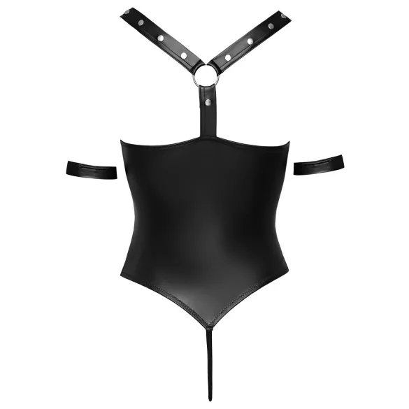Cottelli Bondage - fényes, gyűrűs, nyitott body (fekete)