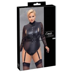 Cottelli Bondage Plus Size - csipkésujjú body (fekete) Cottelli Bondage Plus Size - csipkésujjú body (fekete)