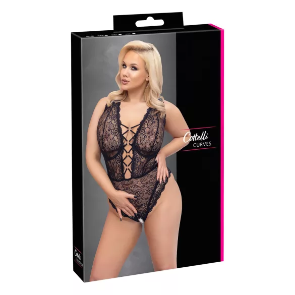 Cottelli Curves Plus Size - átlátszó mintás body (fekete)