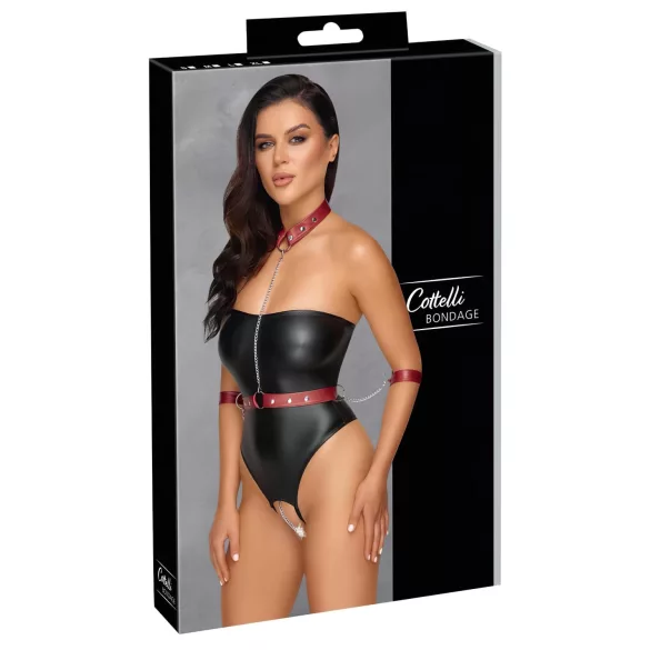 Cottelli Bondage - fényes body és kar bilincs (fekete)