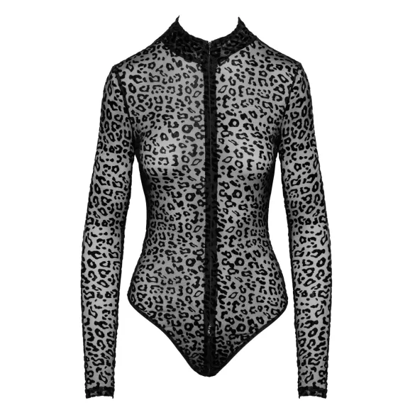 Noir - leopárd mintás, hosszúujjú body (fekete)