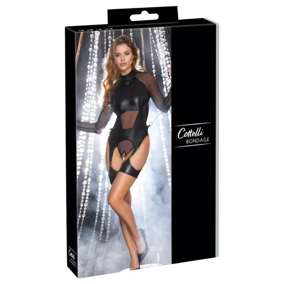 Cottelli Bondage - áttetsző felső szex bilincsekkel nőknek (fekete)