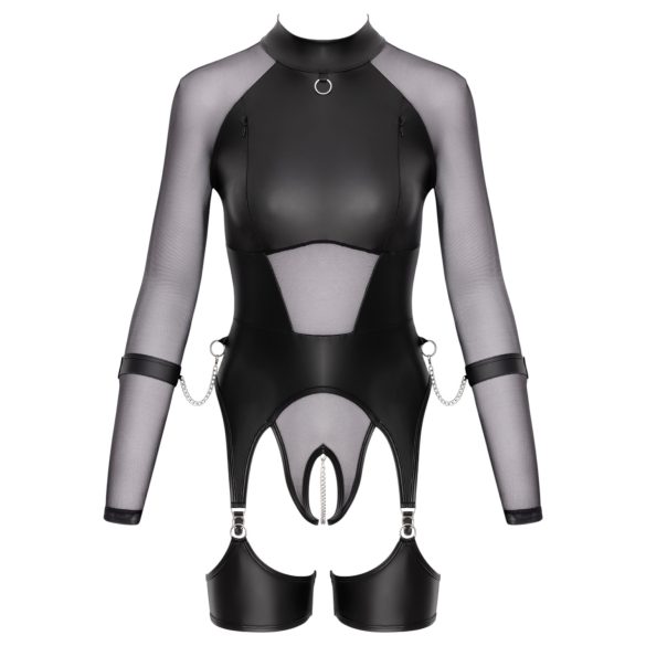 Cottelli Bondage - áttetsző felső bilincsekkel (fekete)