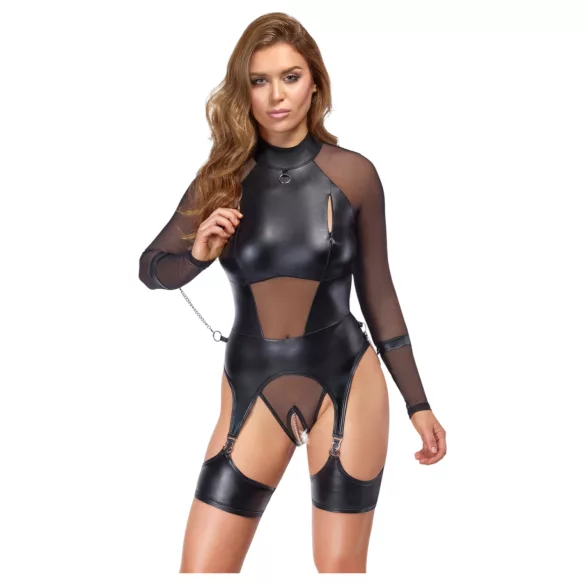 Cottelli Bondage - áttetsző felső szex bilincsekkel nőknek (fekete)