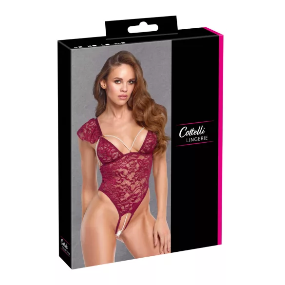 Cottelli - csipkés gyöngyös body (piros)