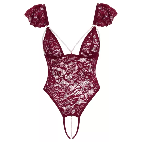 Cottelli - csipkés gyöngyös body (piros)
