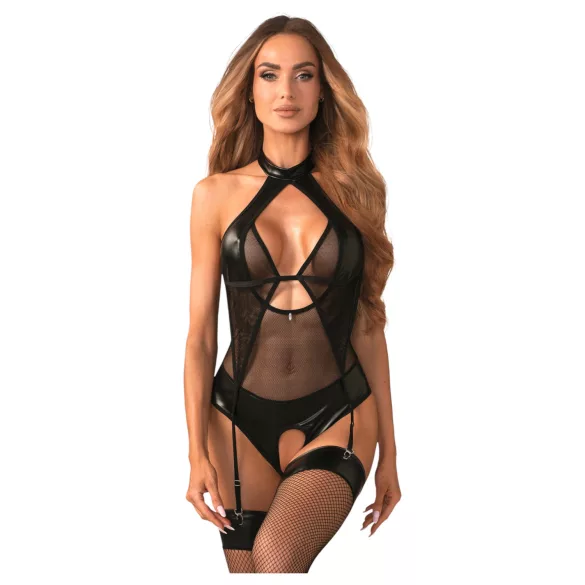 Obsessive Dominna - áttetsző, fényes hatású body (fekete)