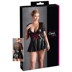 Cottelli Plus Size - fényes ruha piros fűzővel (fekete) Cottelli Plus Size - fényes ruha piros fűzővel (fekete)