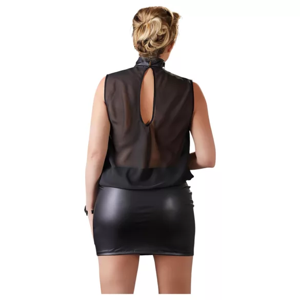 Cottelli Plus Size - fényes sifon szexi ruha nőknek (fekete)