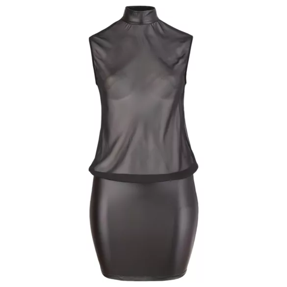 Cottelli Plus Size - fényes sifon szexi ruha nőknek (fekete)