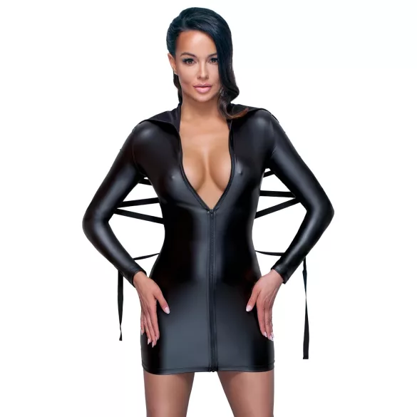 Cottelli Bondage - fényes hatású bondage ruha kötözővel (fekete)