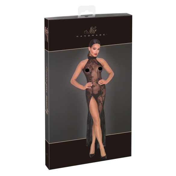 Noir - átlátszó, virágos, hosszú ruha (fekete)