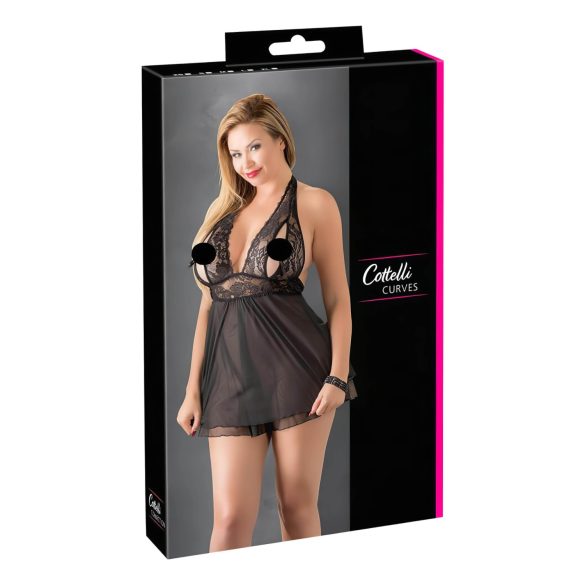 Cottelli Plus Size - csipkés lenge babydoll (fekete)