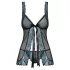 Obsessive Amanta - hímzett babydoll és tanga (fekete-türkiz)