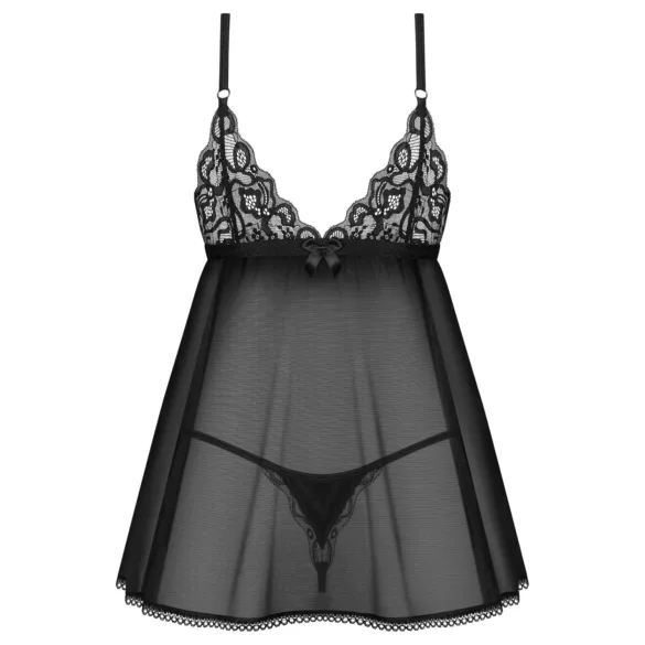 Obsessive Blomentis - csipkés babydoll szett (fekete)
