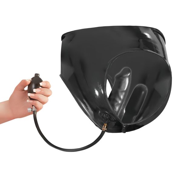 LATEX - női bugyi 2db pumpálható belső dildóval (fekete)