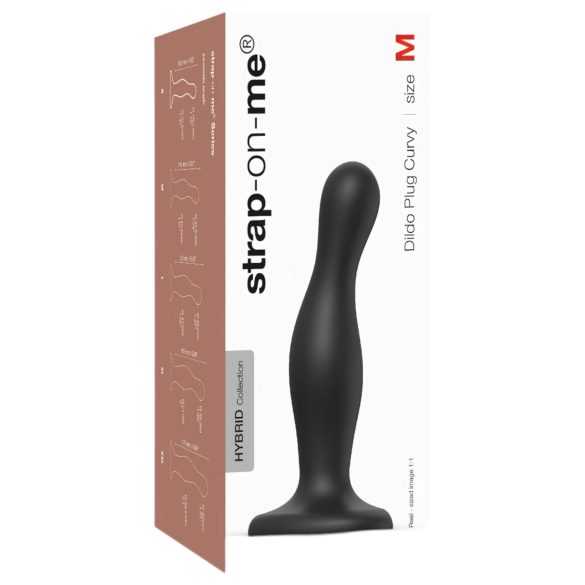 Strap-on-me Curvy M - hullámos, tapadókorongos dildó (fekete)