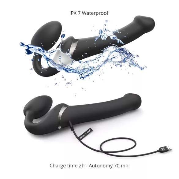 Strap-on-me S - felcsatolható, léghullámos vibrátor (fekete)