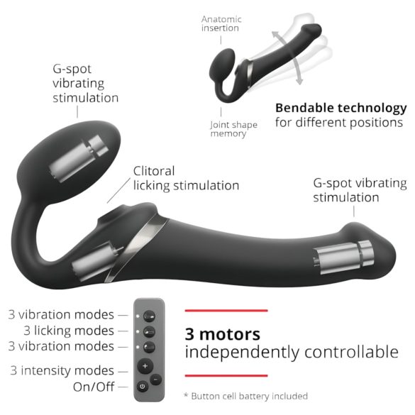 Strap-on-me M - léghullámos felcsatolható vibrátor (fekete)