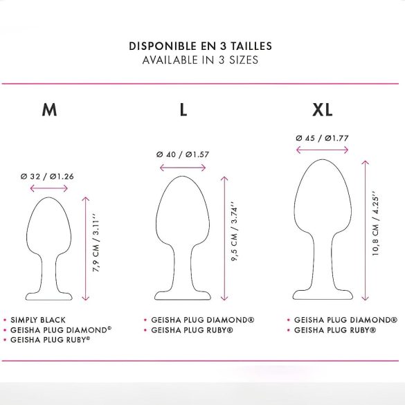 Dorcel Geisha Plug Ruby M - pink köves anál plug (fekete)