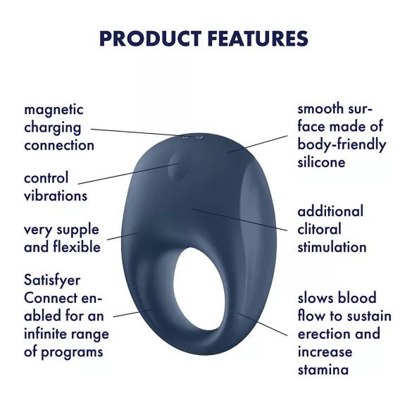 Satisfyer Strong One - App-vezérelt vibrációs péniszgyűrű (kék)