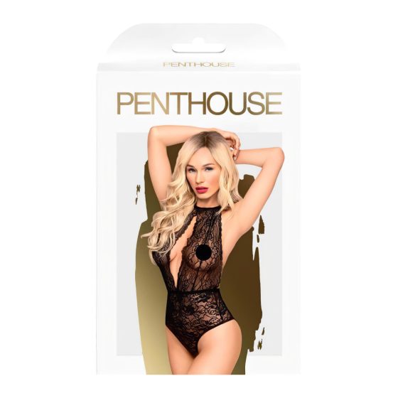 Penthouse Toxic Powder - csipkés, nyakpántos body (fekete)
