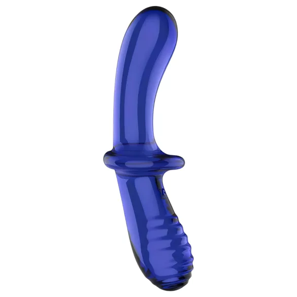 Satisfyer Double Crystal - kétvégű üveg dildó (kék)