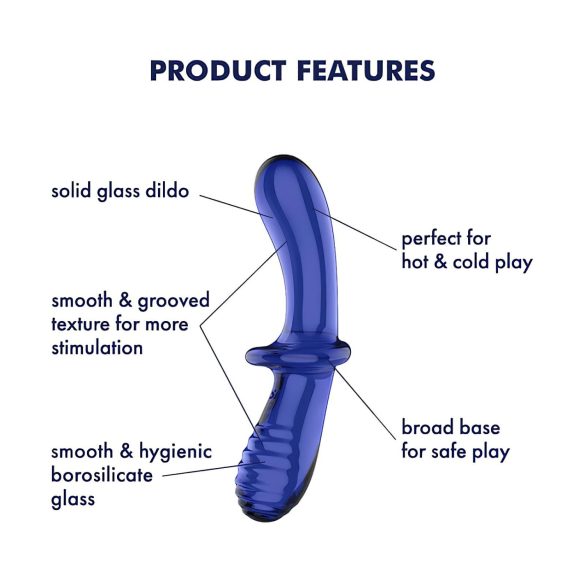 Satisfyer Double Crystal - kétvégű üveg dildó (kék)
