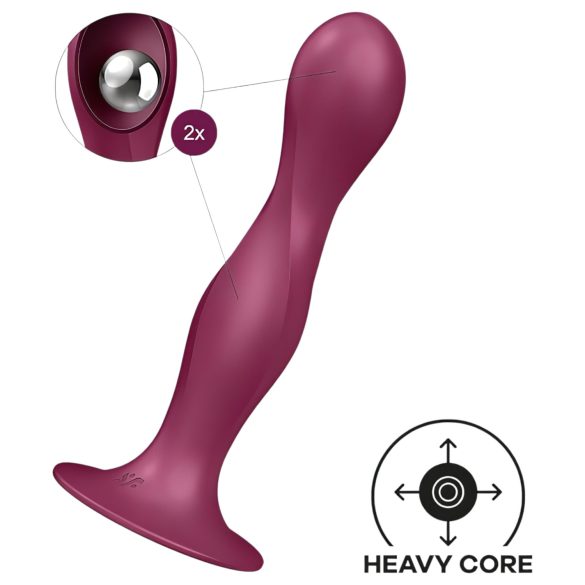 Satisfyer Double Ball-R - tapadókorongos súlyozott dildó (piros)