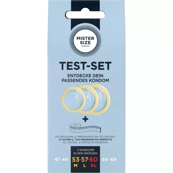 Mister Size Test-Set - óvszer próbacsomag méretmérő szalaggal (3 db)