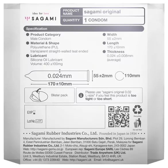 Sagami Original 0,02 - óvszer - 55 mm (1 db)