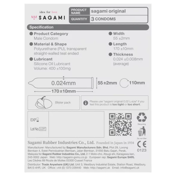 Sagami Original 0,02 - óvszer - 55 mm (3 db)