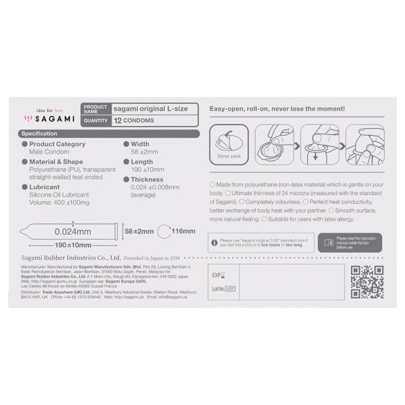 Sagami Original 0,02 L - óvszer - 58mm (12db)