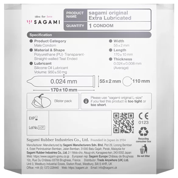 Sagami Original 0,02 - extra síkosított óvszer - 55 mm (1 db)