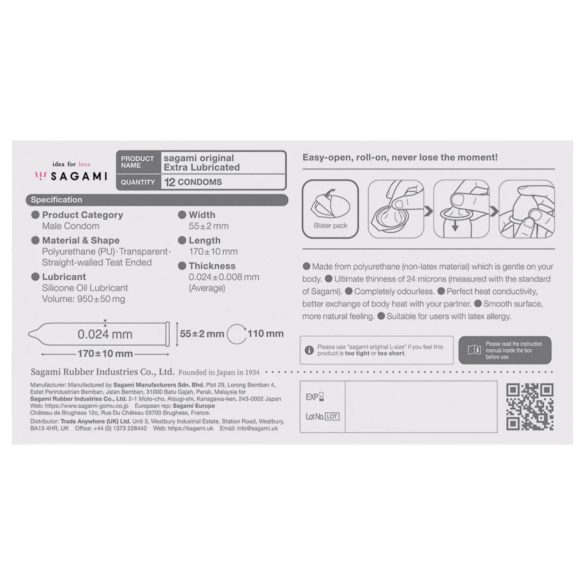 Sagami Original 0.02 - extra síkosított óvszer - 55mm (12db)
