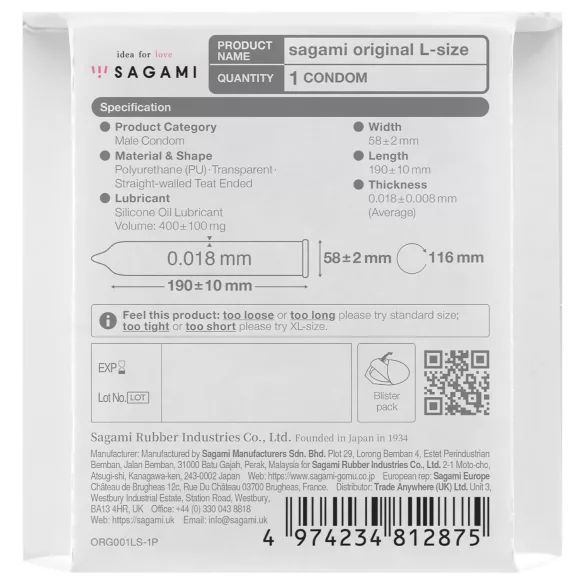 Sagami Original 0,01 L - óvszer - 58 mm (1 db)