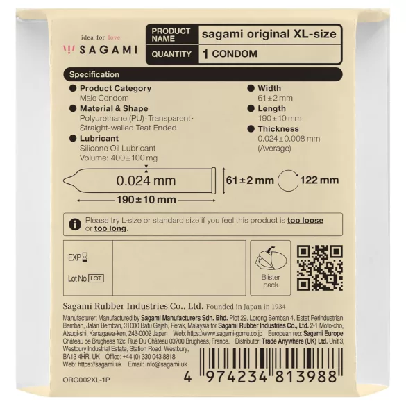 Sagami Original 0,02 XL - óvszer - 61 mm (1 db)