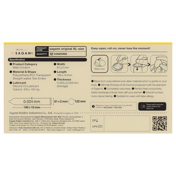 Sagami Original 0,02 XL - óvszer - 61mm (12db)