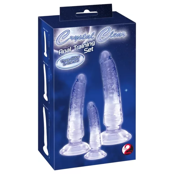 Crystal Clear - anál tréner dildó készlet - 3 db (átlátszó-kék)